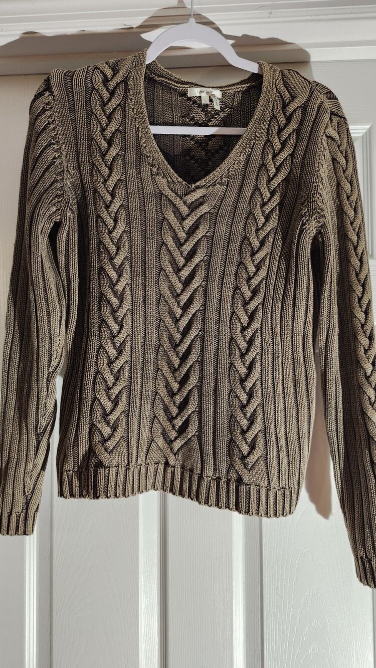 Tyler Boe Cable Knit V-Neck Sweater Size L Brown Marled Chunky Pullover #764